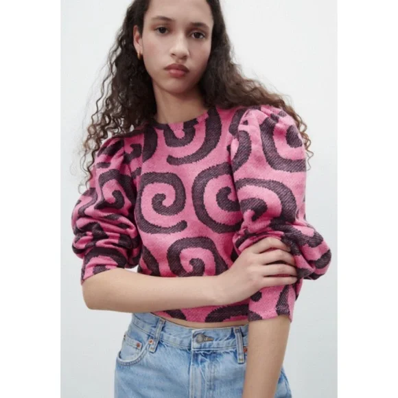 Zara JACQUARD SWEATER Pink M - Picture 2 of 9